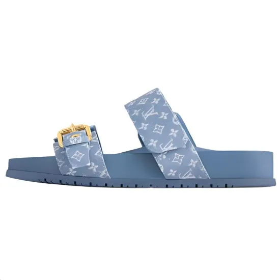 LOUIS VUITTON Bom Dia Slide Slippers Women's Blue