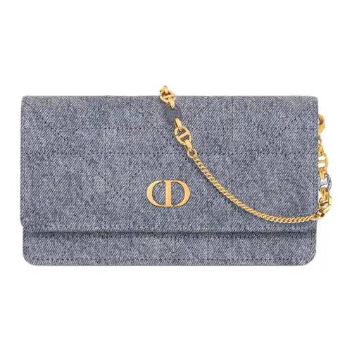 DIOR Caro Wicker Pattern Denim One Shoulder Crossbody Clutch Women's Blue