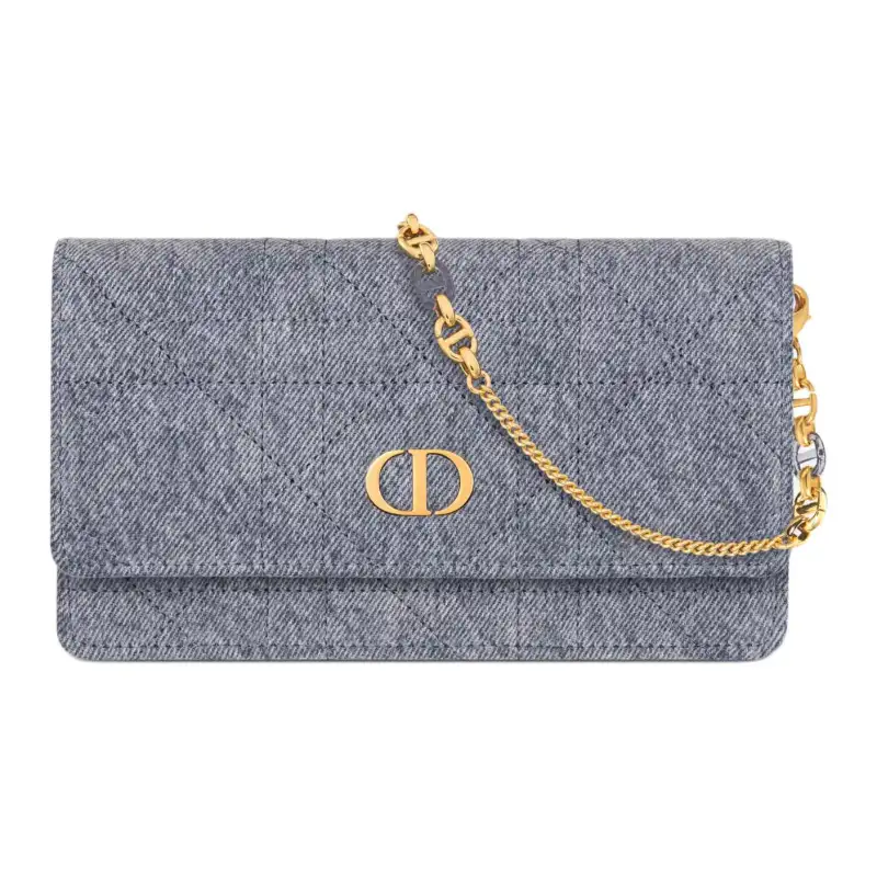 DIOR Caro Wicker Pattern Denim One Shoulder Crossbody Clutch Women's Blue