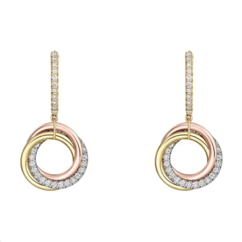 CARTIER Trinity Series 18K Gold Diamond Earrings Unisex Multicolor