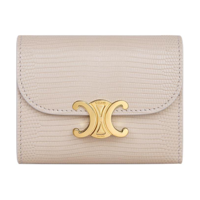 CELINE Triomphe Lizard Skin Wallet Small Women's Light Lime