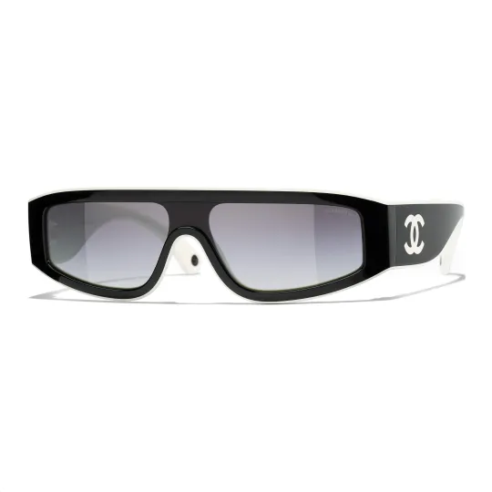 CHANEL Acetate Irregular Shape Sunglasses Unisex Black