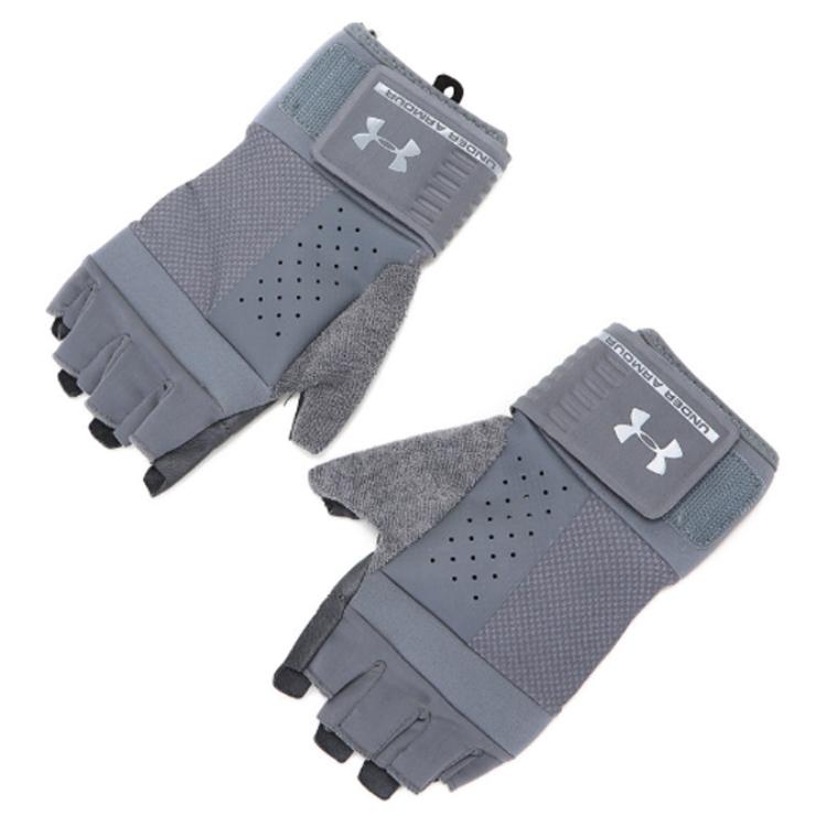 Under Armour Genuine Leather, Polyamide, Elastane, Polyester Gloves Men's Gray