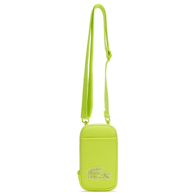 LACOSTE Fabric Cell Phone Pouch, Shoulder Bag, Crossbody Bag Mini Unisex Neon Yellow/Black