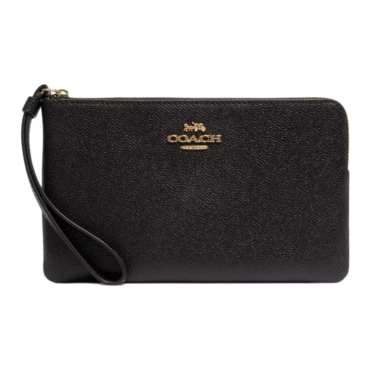 COACH Corner Zip Cross Grain Leather Wrist Bag Clutch Small Women's Gold & Black
