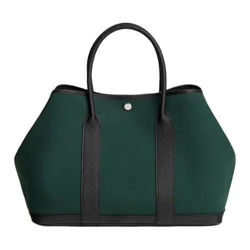 HERMES Garden Party Officier Canvas With Negonda Calfskin Handbag 36 Women's Green & Black