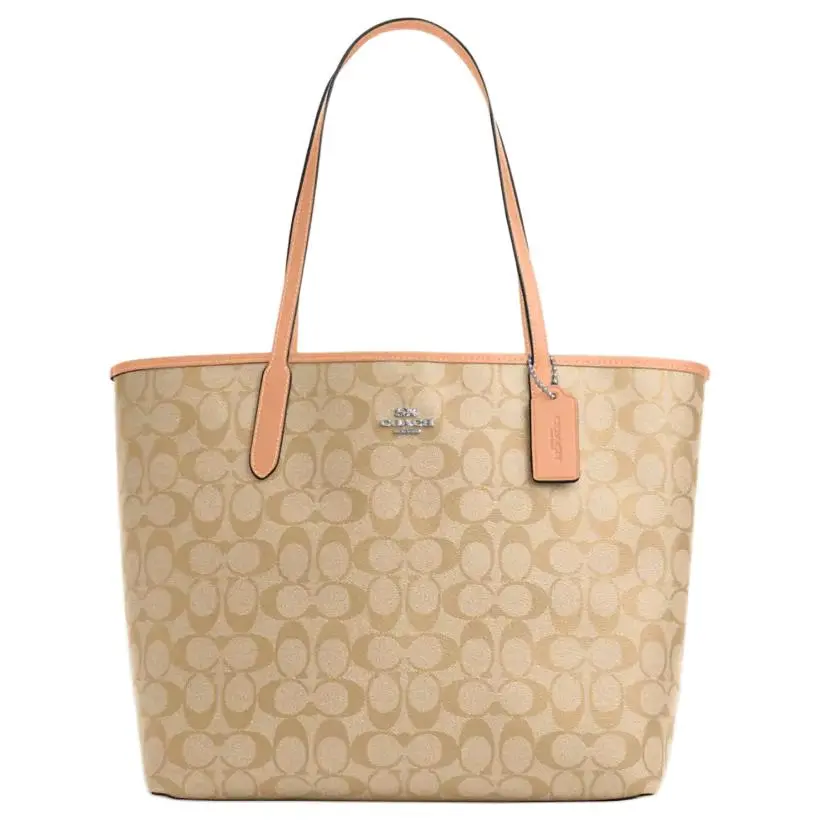 COACH City Coated Canvas Shoulder Bags Large Women's Light Khaki & Faded Blush