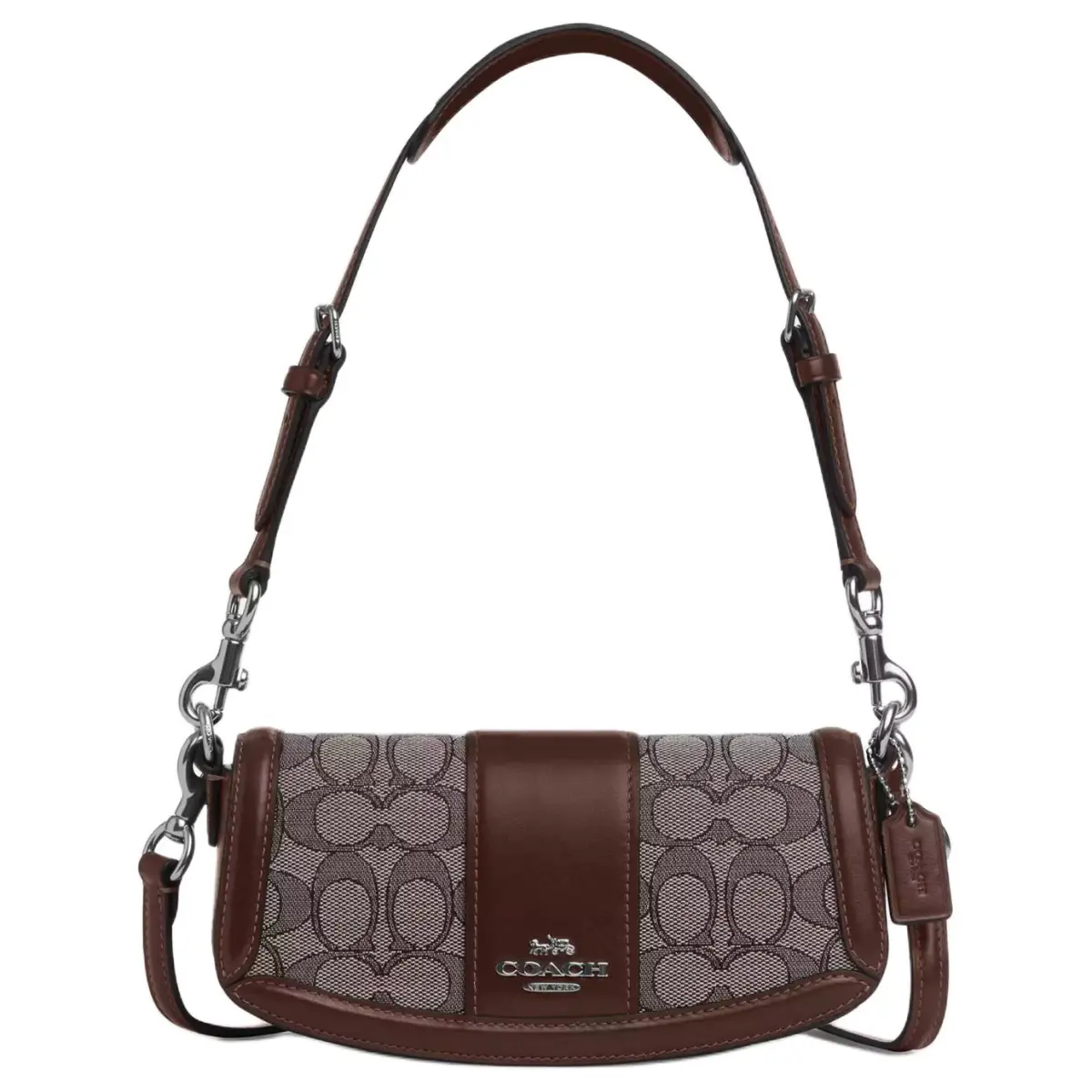 COACH Andrea Iconic Jacquard With Refined Calfskin Portable Crossbody Bag, Shoulder Bag Small Women's Brown