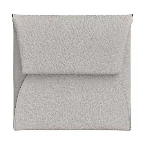 HERMES Bastia Silver Tone Buckle Mysore Goat Skin Wallet Men's 80 Gris Perle Pearl Gray