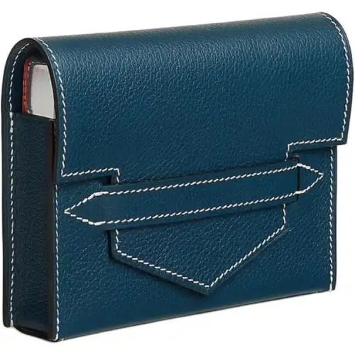 HERMES Evercolor Calfskin Travel Storage Bag Unisex Prussian Blue