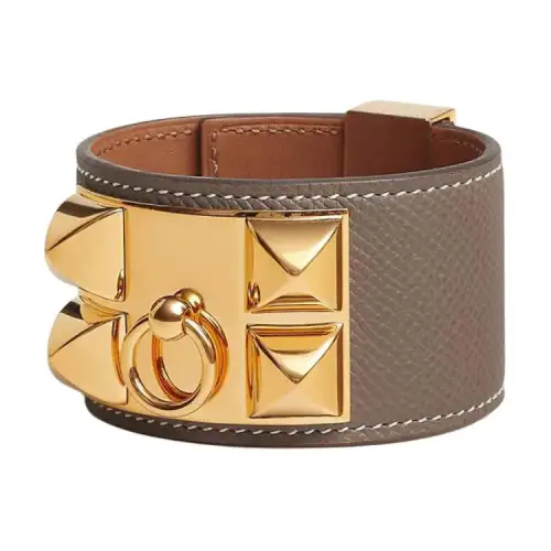 HERMES Chien Leather Wristbands Women's Brown