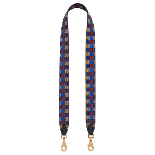 HERMES Maxi Quadrille Canvas With Swift Calfskin Bag Straps Women's Billiard Blue & Biscuit & Hermes Red & Black