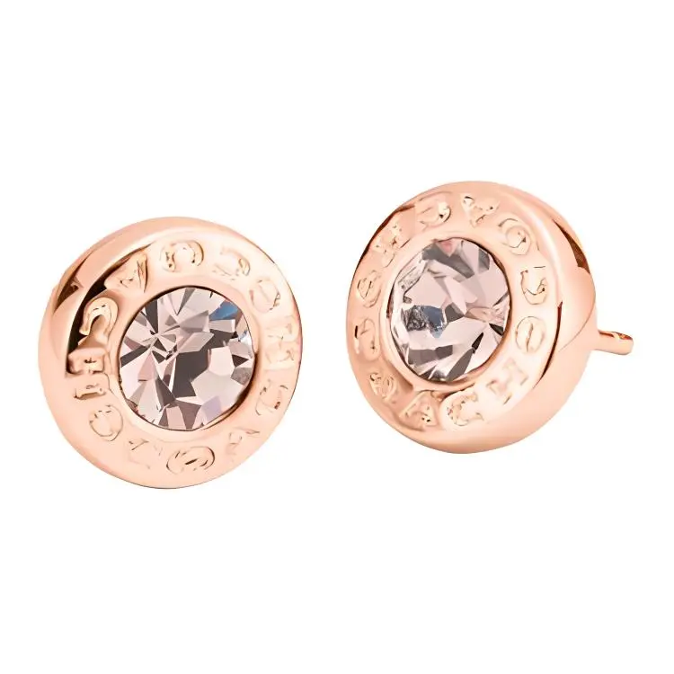 COACH Brand Logo Gold Plated Stud Earrings Women's Rose Gold