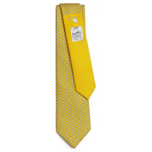 HERMES Mulberry Silk Ties Men's Yellow