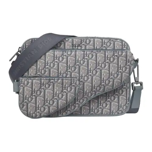 DIOR Saddle Oblique Printed Fabric Shoulder Bag Men's Dark Gray