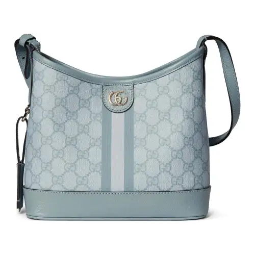 GUCCI Ophidia Canvas With Leather Trim Canvas Bag, Handbag, Shoulder Bag Women's Gray Blue