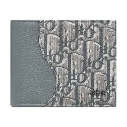 DIOR Saddle Oblique Jacquard Fabric With Grain Calfskin Wallet Men's Dark Gray