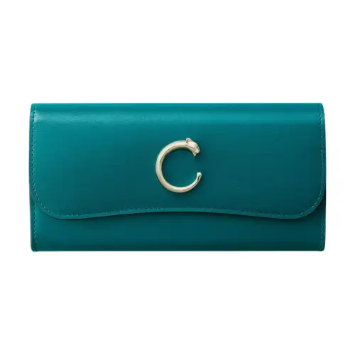 CARTIER Panthère De Cartier Flap Closure Calfskin Wallet Unisex Dark Blue