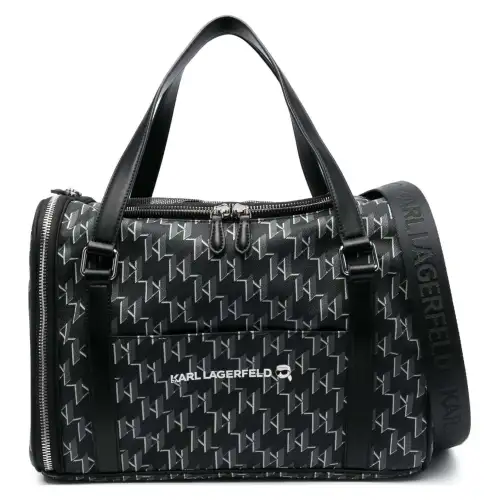 KARL LAGERFELD K/Pet Monogram brand logo zipper closure adjustable detachable shoulder strap polyurethane fiber pet bag handbag unisex couple style black