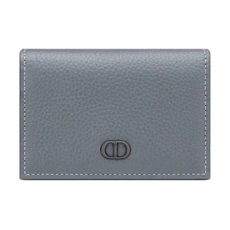 DIOR Grain Calfskin Card Holder Men's Dark Gray