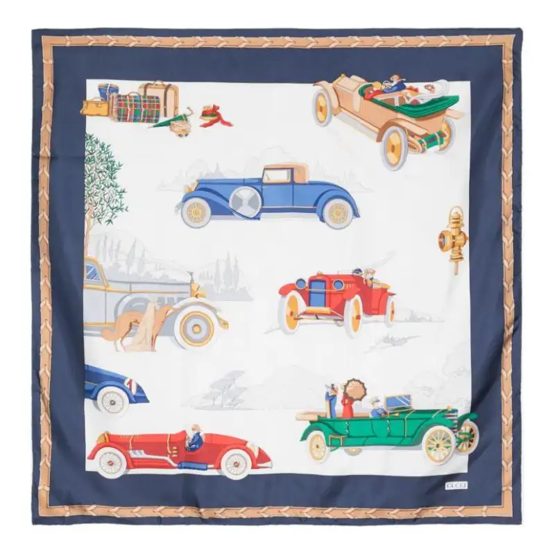 GUCCI Pre Owned Automobile print Silk Scarf