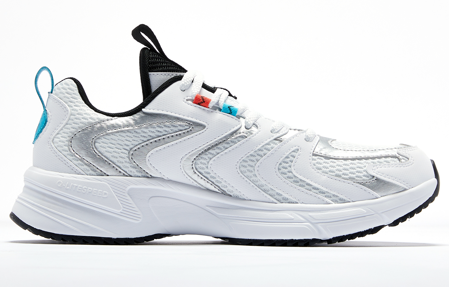 QIAODAN Slip Resistant Abrasion Resistant Breathable Low top Running Shoes Men’s Silver White