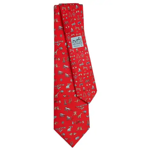 HERMES Mulberry Silk Ties Men's Red