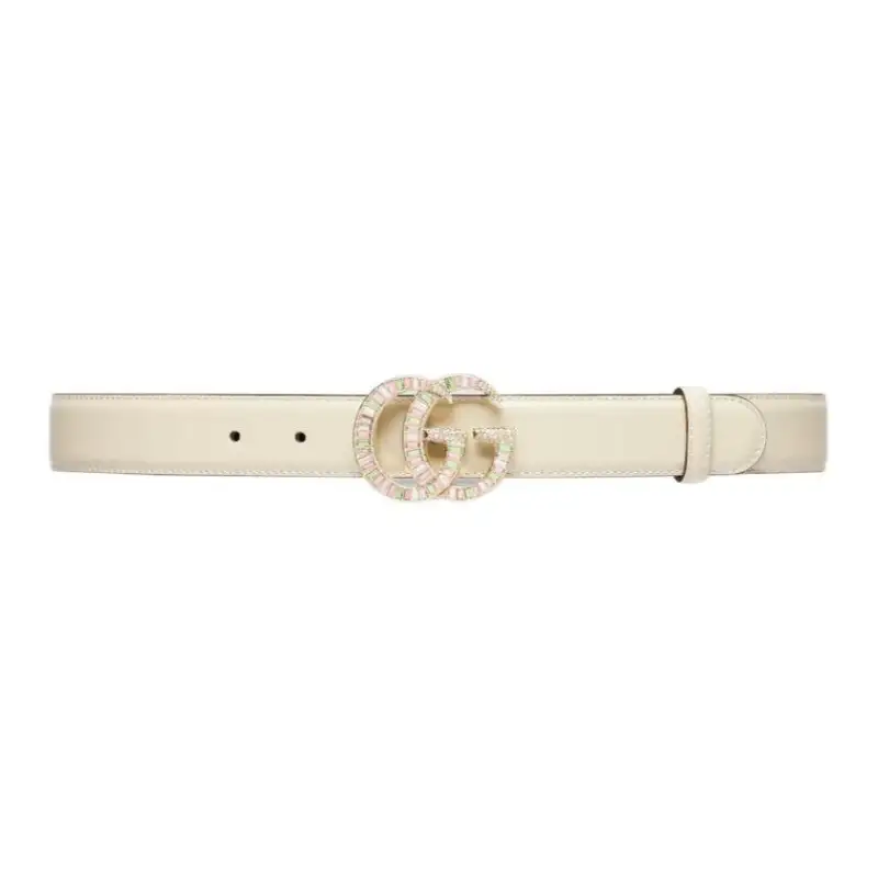 GUCCI GG Marmont Leather Belts Women's White Width 3cm