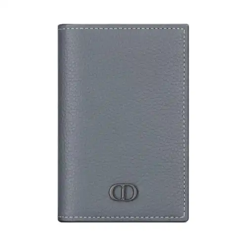 DIOR Smooth Calfskin With Grain Texture Calfskin Card Holder Men's Dark Gray