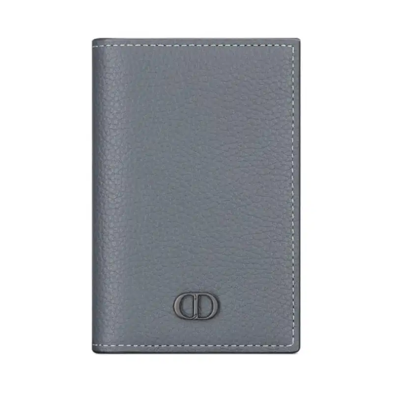 DIOR Smooth Calfskin With Grain Texture Calfskin Card Holder Men's Dark Gray