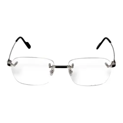 CARTIER Metal Irregular Shape Eyeglass Frames Unisex Silver