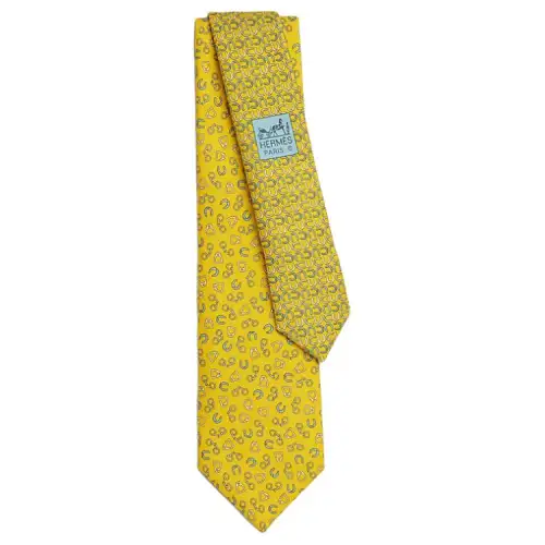 HERMES Mulberry Silk Ties Men's Yellow
