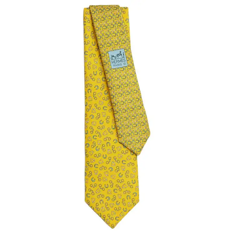 HERMES Mulberry Silk Ties Men's Yellow