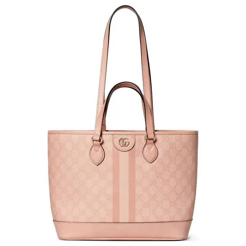 GUCCI Ophidia Canvas With Leather Binding Tote Bag, Shopping Bag, Portable Small Women's Gray Pink