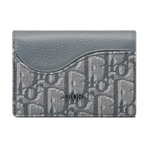 DIOR Saddle Grain Cow Leather Card Holder Men's Dark Gray