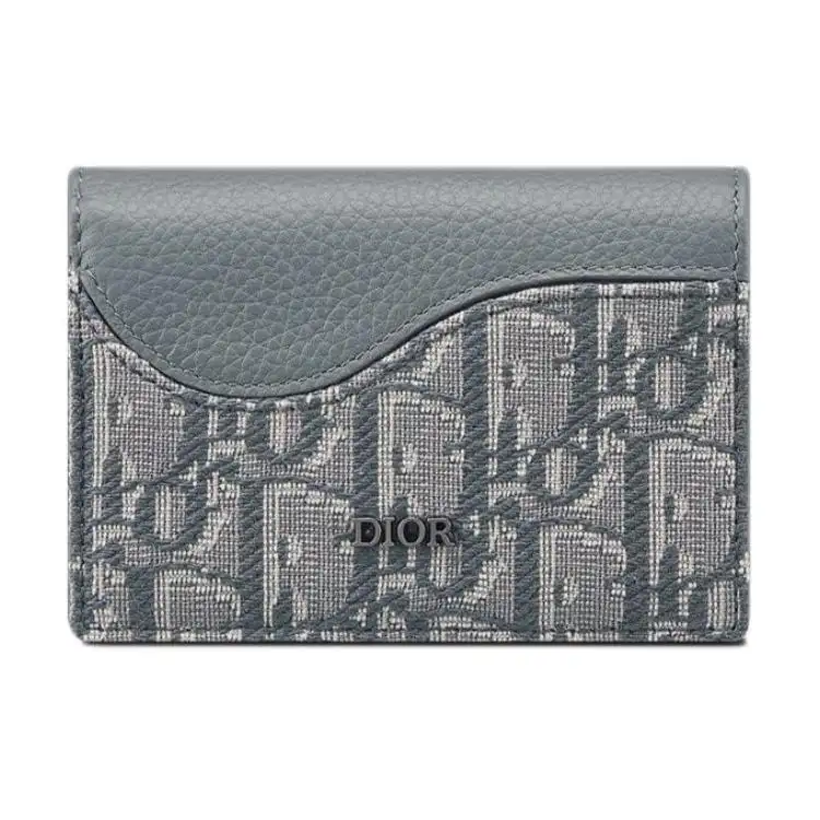 DIOR Saddle Grain Cow Leather Card Holder Men's Dark Gray