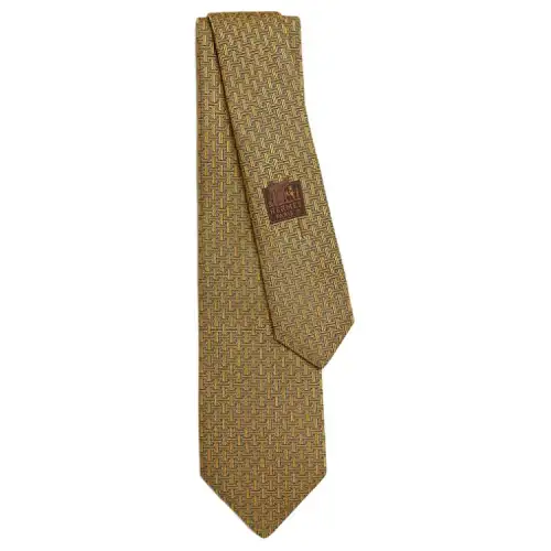 HERMES Mulberry Silk Ties Men's Yellow