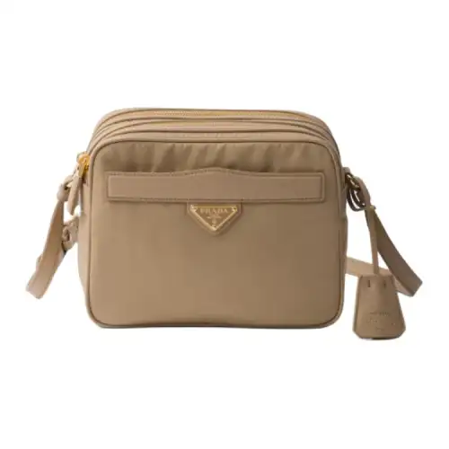 PRADA Re Nylon Recycled Nylon With Leather Crossbody Bag, Shoulder Bag Mini Women's Camel Brown