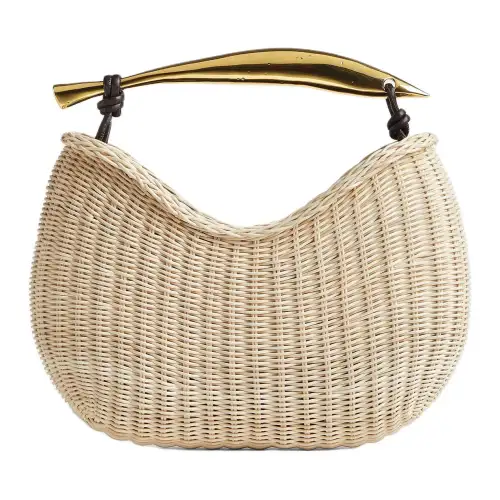 Bottega Veneta Sardine Magnetic Closure Wicker With Lambskin Handbag Women's Natural Color
