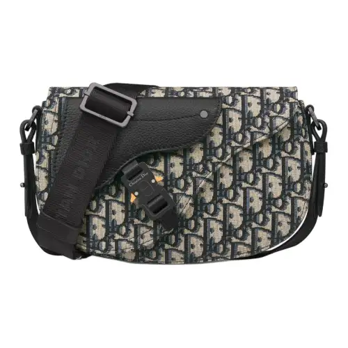 DIOR Saddle Oblique Printed Fabric With Grain Cow Leather Saddle Messenger Bag, Shoulder Bag, Crossbody Bag Unisex