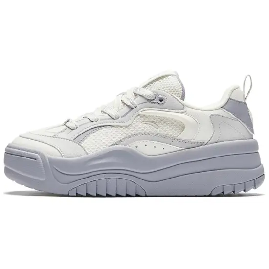 ANTA Skateboard Shoes Women's Low-Top Ivory White/Cumulus Grey