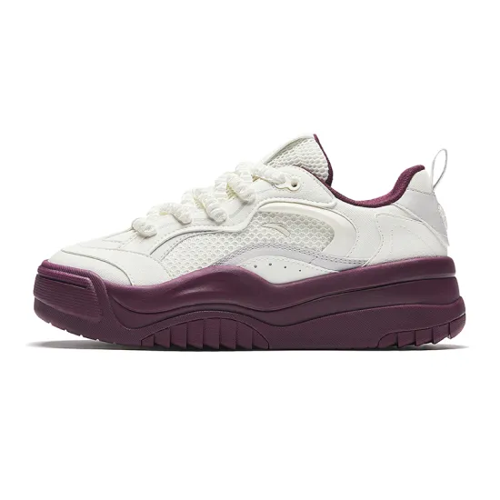 ANTA Skateboard Shoes Women's Low-Top Ivory White/Light Silver Gray