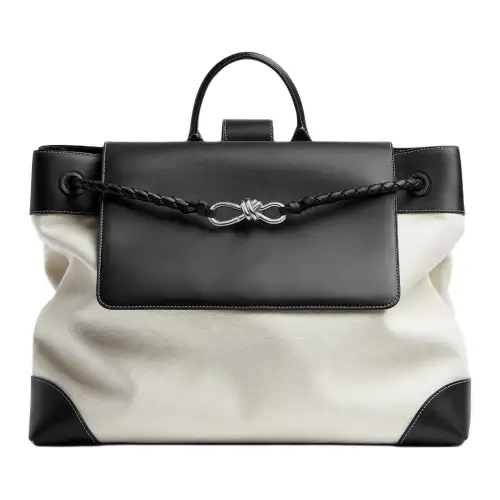 Bottega Veneta Leather With Canvas With Linen With Cotton With Polyurethane Handbag Large Men's Black