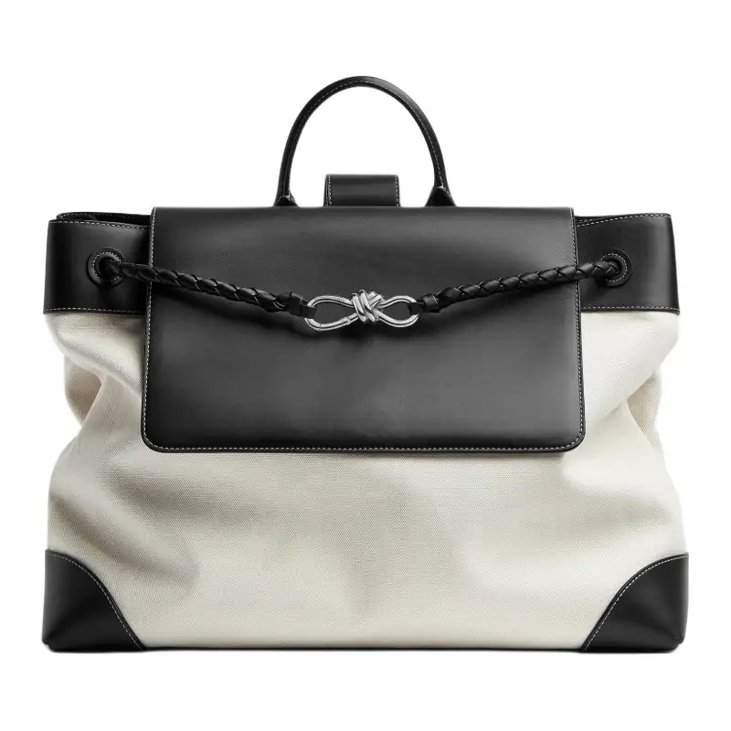 Bottega Veneta Leather With Canvas With Linen With Cotton With Polyurethane Handbag Large Men's Black