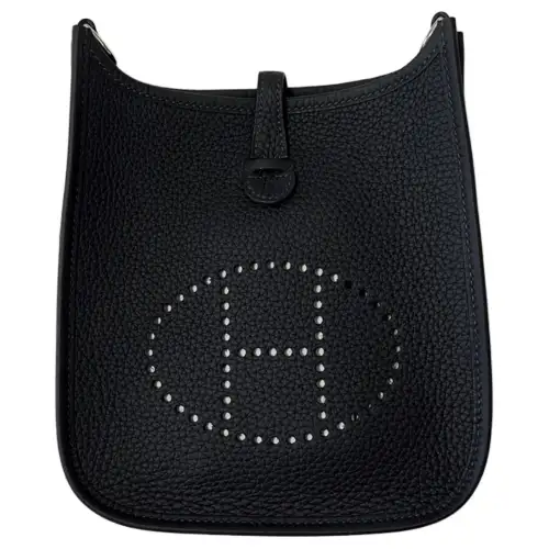 HERMES Evelyne Clemence Bullock Leather Shoulder Bag, Crossbody Bag 16 Women's 89 Noir Black