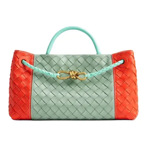 Bottega Veneta Lambskin Shoulder Bag, Crossbody Bag, Handbag Women's Orange & Sage Green