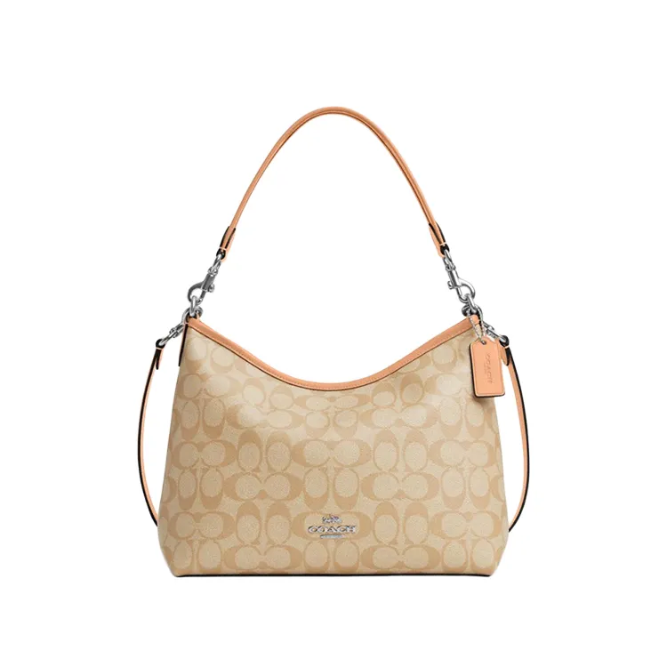 COACH Laurel Coated Canvas With Smooth Leather Shoulder Bag Large Women's Brown