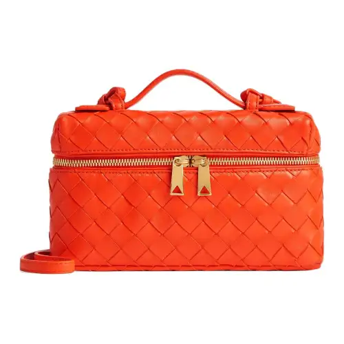 Bottega Veneta Calfskin One Shoulder Crossbody Makeup Bag Mini Women's Orange