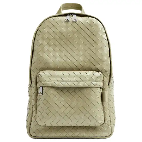 Bottega Veneta Silver Finish Cow Leather Backpack Medium Men's Travertine Green
