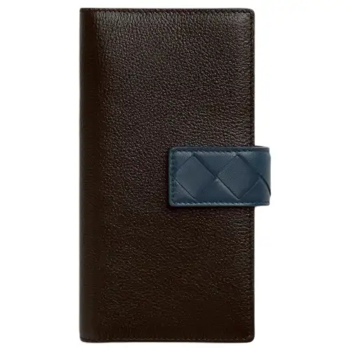 Bottega Veneta Calfskin Cell Phone Pouch Women's Dark Brown & Blue